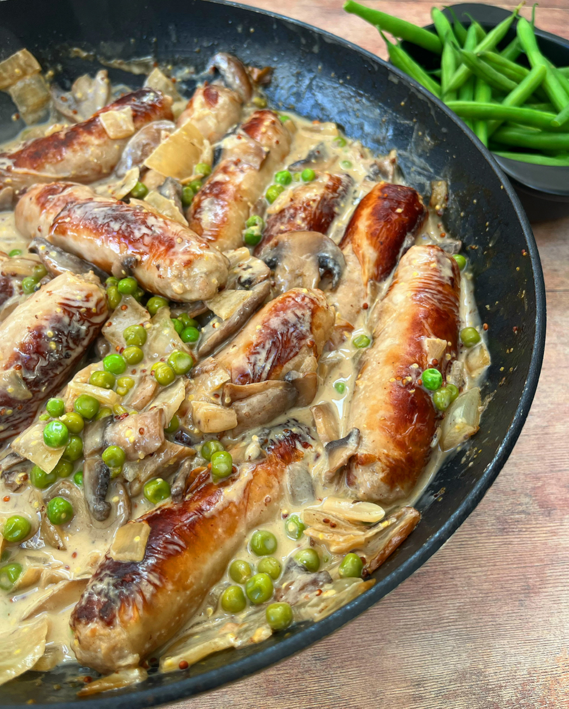 Sausages in Cider Mushroom Sauce 