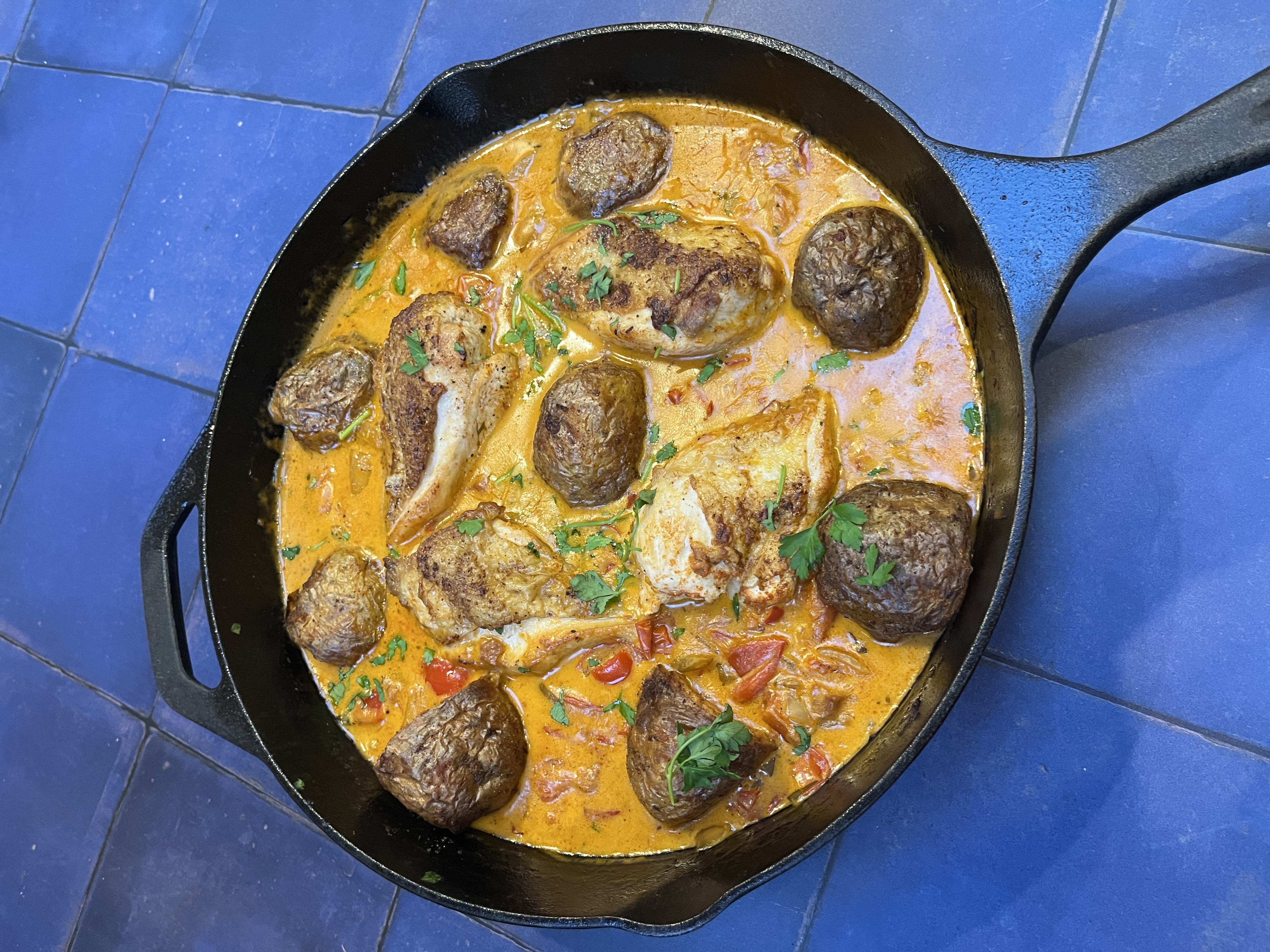 One Pan Chicken with Sun - Dried tomatoes and Chorizo 