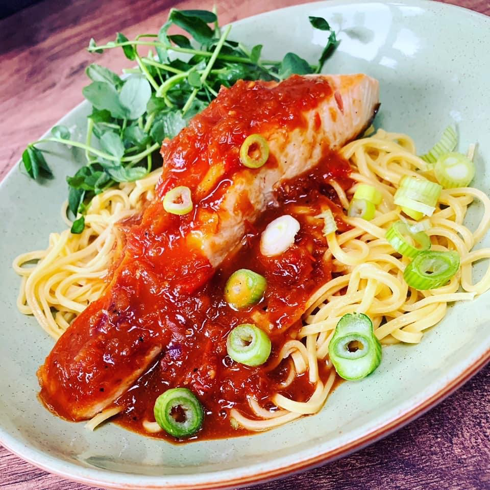 Salmon with Chilli and Tomato Sauce