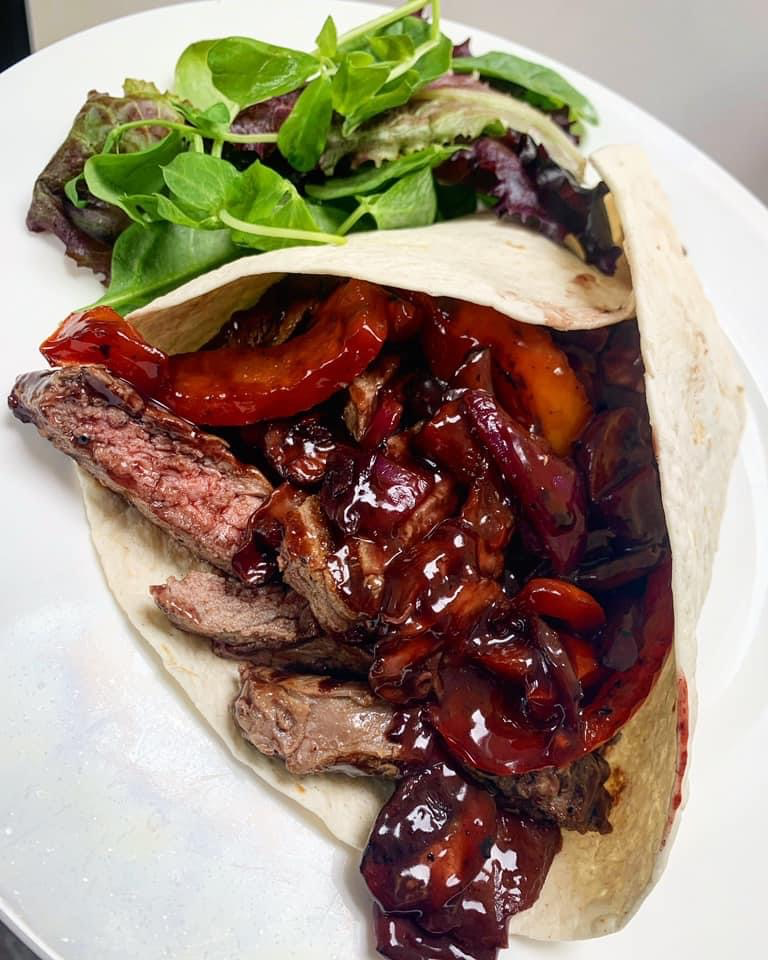 Steak in red wine and balsamic sauce